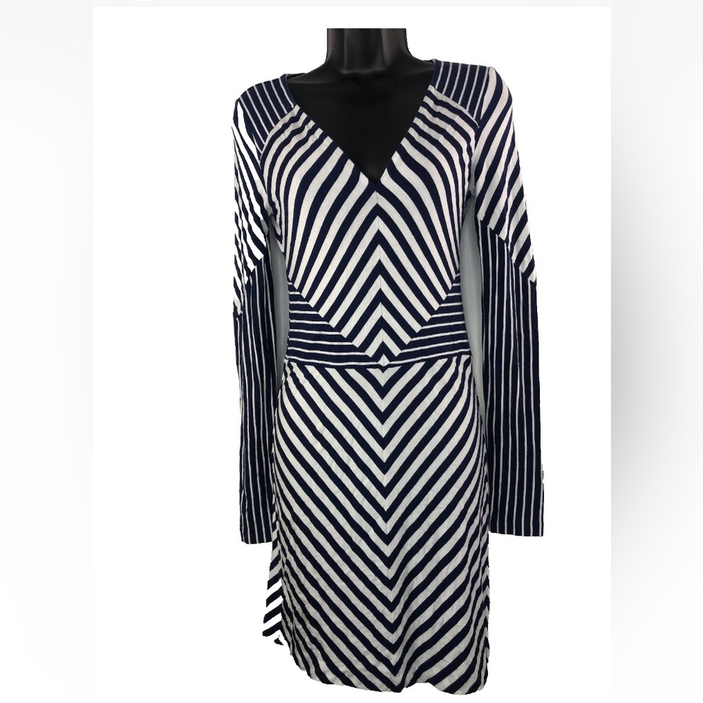 Diane Von Furstenberg V-Neck Long Sleeve Stripe Mildred Dress